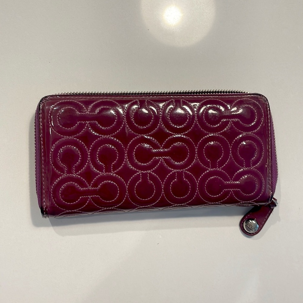 Coach Patent Leather Wallet In Purple